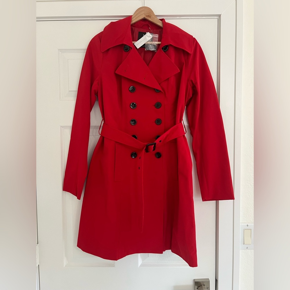 New York & Company Vibrant Red Trench Coat